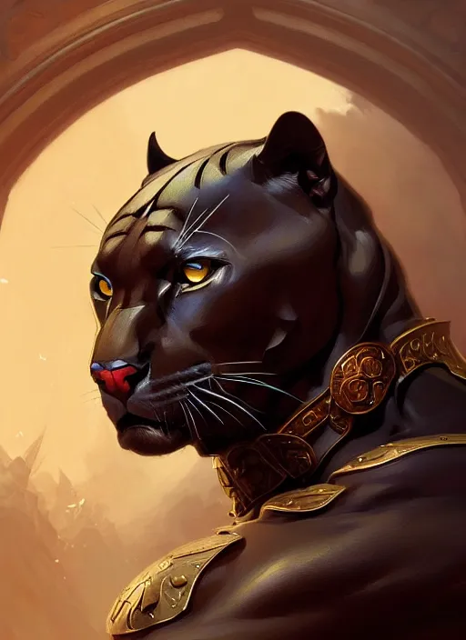 Prompt: portrait of a panther, d & d, armour! muscular, fantasy, intricate, elegant, highly detailed, digital painting, artstation, concept art, smooth, sharp focus, illustration, art by artgerm and greg rutkowski and alphonse mucha