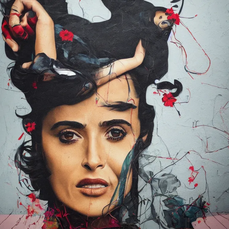 Image similar to Street-art portrait of salma hayek in style of Etam Cru, photorealism