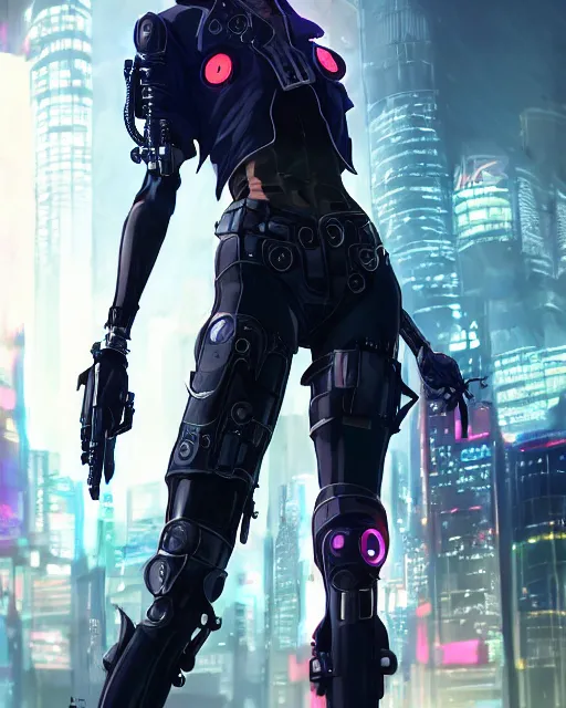 beautiful female assassin wearing cyberpunk clothing