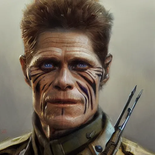 Image similar to Willem Dafoe as a soldier, closeup character art by Donato Giancola, Craig Mullins, digital art, trending on artstation