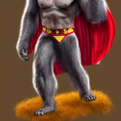 Image similar to fury art, an anthro ape wearing a large cape, colorful background, 3 d, 8 k, extremely detailed, trending on furaffinity, trending on artstation, award winning, sharp focus, illustration