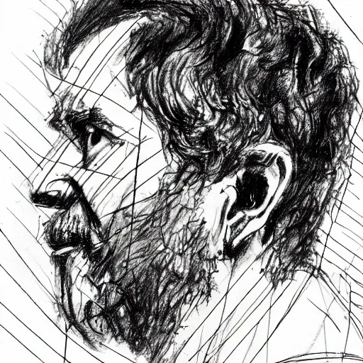 Image similar to a realistic yet scraggly portrait sketch of the side profile of a stern and sophisticated robert fripp, trending on artstation, intricate details, in the style of frank auerbach, in the style of sergio aragones, in the style of martin ansin, in the style of david aja, in the style of mattias adolfsson