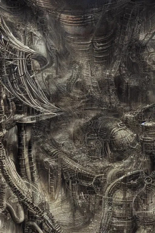 Image similar to industrial city in the desert dune concept art by yoshitaka amano and H.R. Giger, intricate detail, 8k, featured art