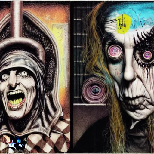 Image similar to graphic illustration, creative design, alice cooper as a nun, biopunk, francis bacon, highly detailed, hunter s thompson, concept art, mixed media