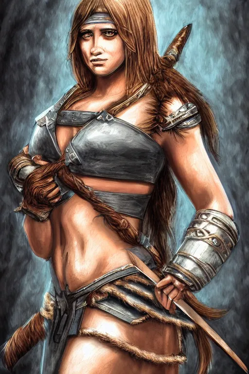 Prompt: portrait of a barbarian female, ultra sharp, very detailed, high quality focus by nixeu