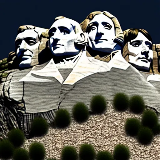 Prompt: Mount Rushmore showing the beatles, digital painting, 3D, Artstation, octane renderer