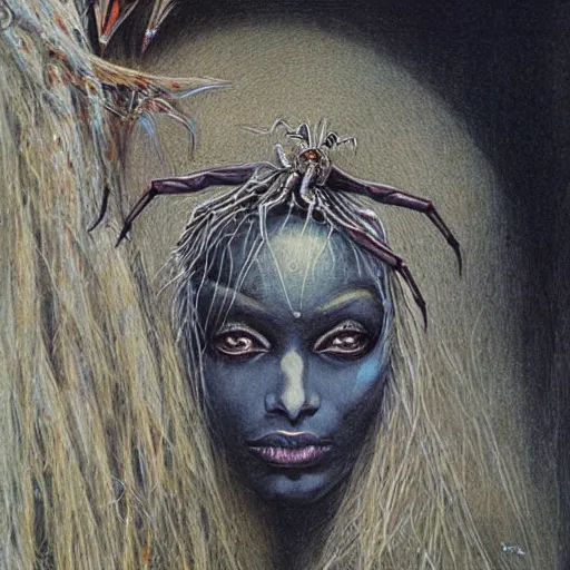 Image similar to a beautiful drider drow spider queen by alan lee