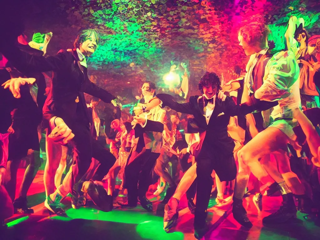 Prompt: oscar wilde dancing at a gay club in the 2 1 st century, color, photography, 8 k, highly detailed, rave, lighting, cmyk, instagram