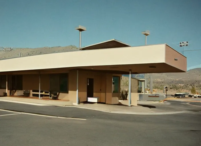 Prompt: a midcentury modern motel in reno nevada in the year 1 9 6 7