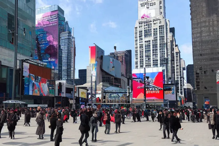 Image similar to Yonge-Dundas Square, by Rene Magritte