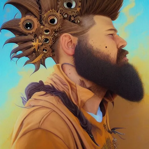 Image similar to dream mohawk projector portrait by gaston bussierre and charles vess and james jean and erik jones and rhads, inspired by rick and morty, epic, funny, huge scale, beautiful fine face features, intricate high details, sharp, ultradetailed