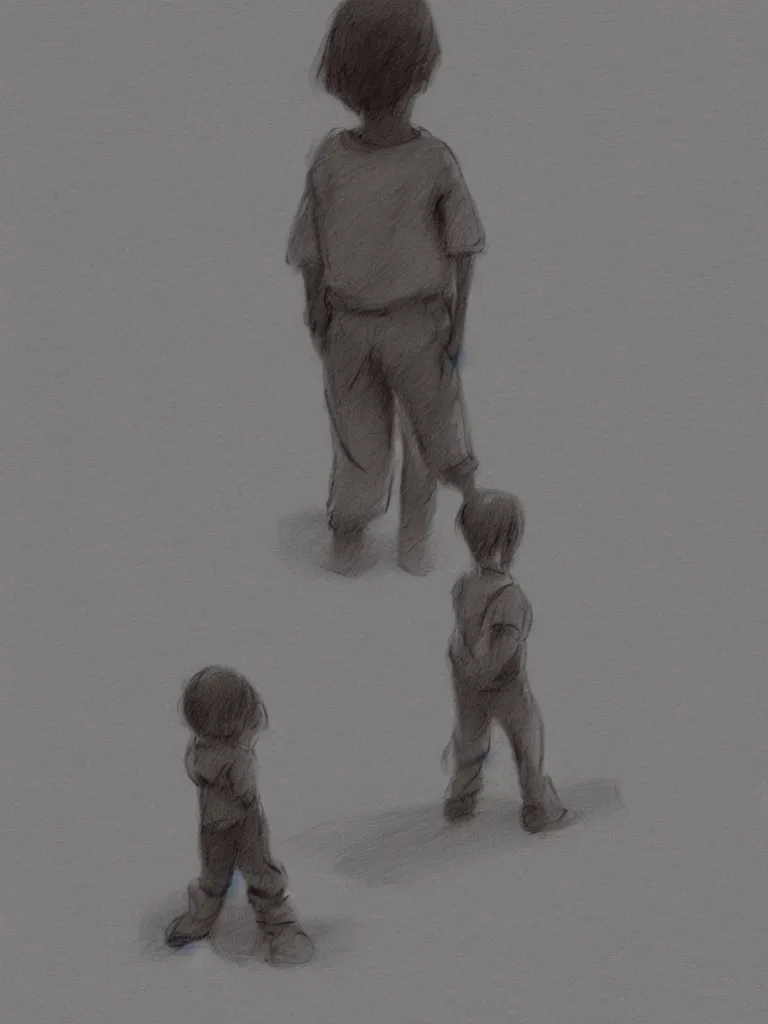 Image similar to sketch of a child standing, by disney concept artists, blunt borders, rule of thirds, beautiful light