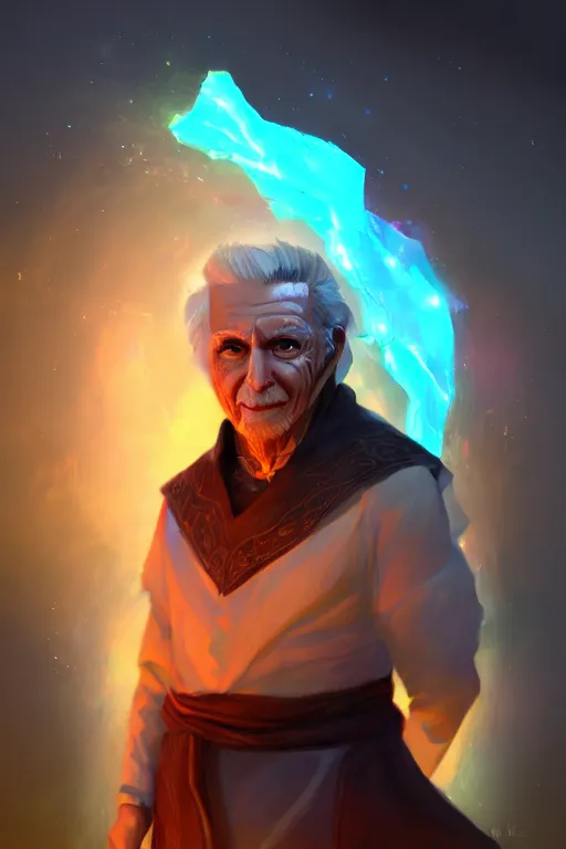 Image similar to a human elemental sorcerer, mountainous setting, colorful magic effects, white skin, portrait, older gentleman, sharp focus, digital art, concept art, trending on artstation, dynamic lighting, by emylie boivin