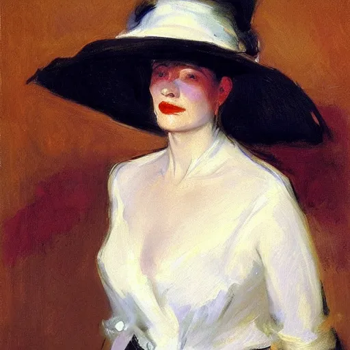 Image similar to woman wearing a big hat, by john singer sargent.