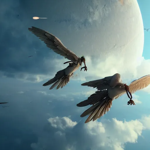 Prompt: icarus and daedalus flying too close to the sun, ultra realistic, concept art, intricate details, highly detailed, photorealistic, octane render, 8 k