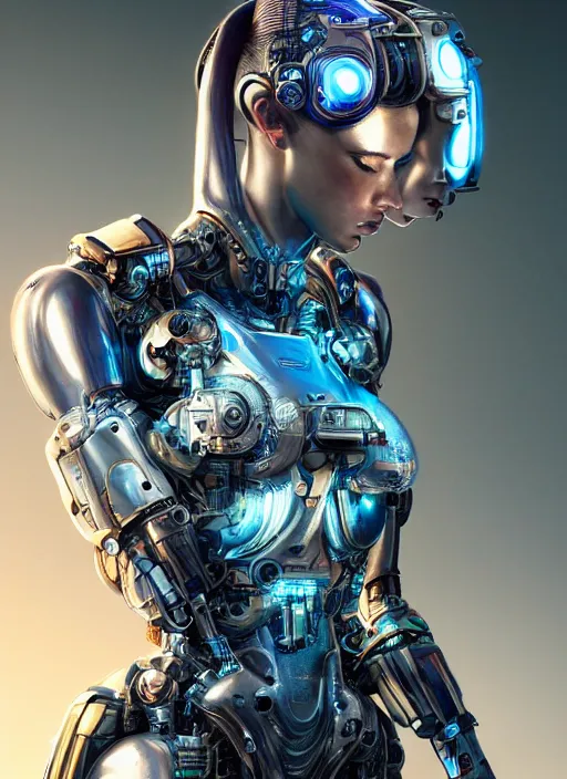 Prompt: ultra realistic full shot of a cyborg woman with mechanical arms, cyberpunk, sci - fi, fantasy, kodak, colour led, soft light, volumetric lighting, night, intricate, elegant, highly detailed, digital painting, artstation, concept art, smooth, sharp focus, illustration, art by artgerm and greg rutkowski and alphonse mucha