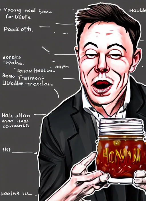 Image similar to homunculus version of elon musk pickled in a jar