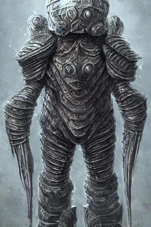 Image similar to armoured warrior limpet humanoid monster, symmetrical, highly detailed, digital art, limpet themed armour, sharp focus, trending on art station, ambient lighting, kentaro miura art style