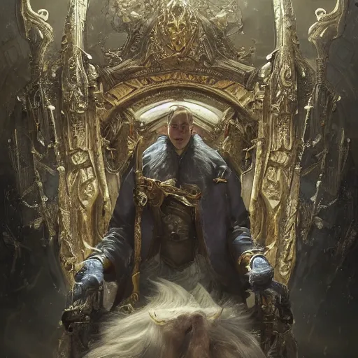 Prompt: a painting of a person sited in a throne, surrounded by your other personalities, by cedric peyravernay and feng zhu, highly detailed, excellent composition, cinematic concept art, dramatic lighting, trending on artstation h 7 6 8