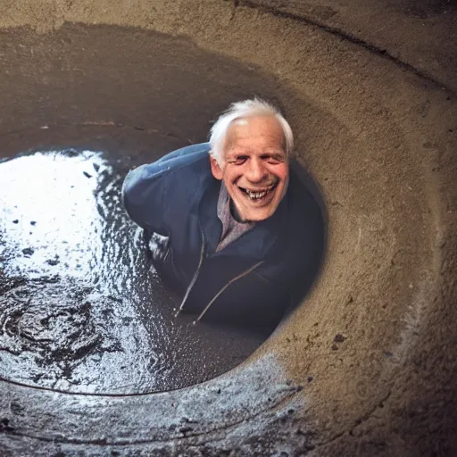 Image similar to a smiling old man in a sewer