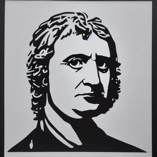 Prompt: individual isaac newton silk screen banksy