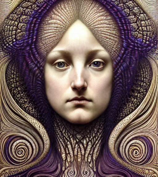 Prompt: detailed realistic beautiful almandine goddess face portrait by jean delville, gustave dore, iris van herpen and marco mazzoni, art forms of nature by ernst haeckel, art nouveau, symbolist, visionary, gothic, neo - gothic, pre - raphaelite, fractal lace, intricate alien botanicals, biodiversity, surreality, hyperdetailed ultrasharp octane render