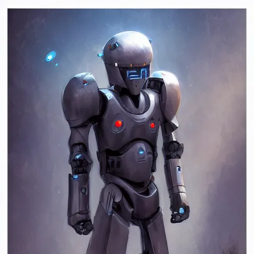 Image similar to Neo night gaurd robot by rossdraws,greg rutkowski,and Sarah Andersen,ambient style, very detailed,detailed armor,detailed helmet