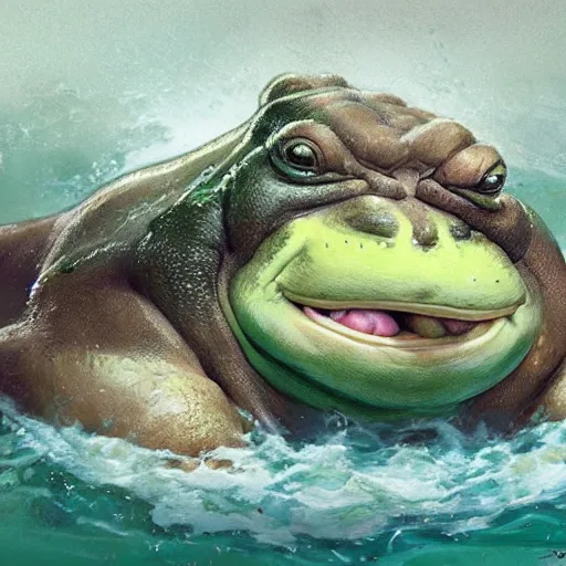 Prompt: hyper realistic derpy hybrid of big chungus danny devito john candy frogman by greg rutkowski