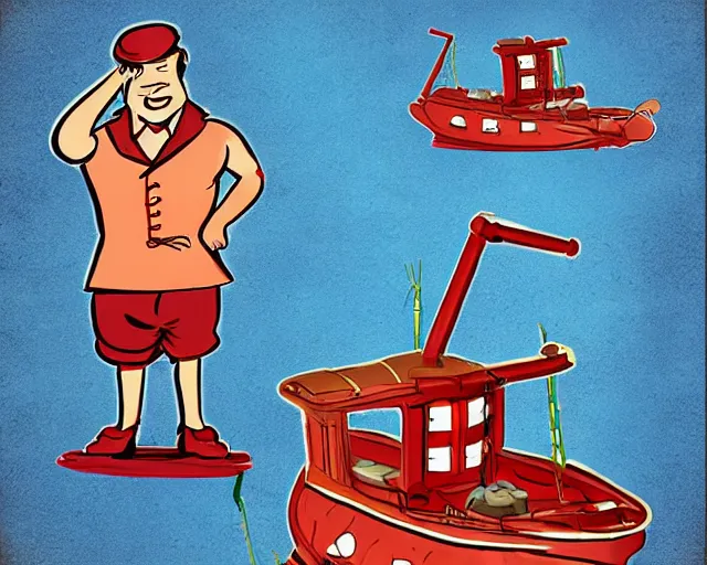 Prompt: Lobster ship captain, vintage cartoon style