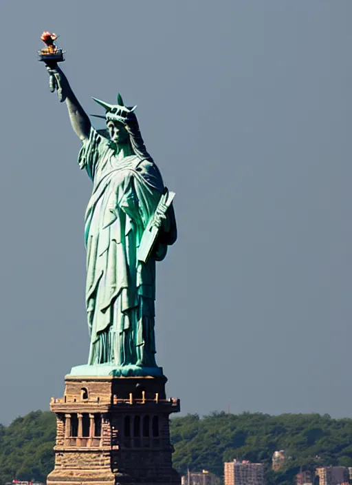 Prompt: the statue of liberty and cristo redentor