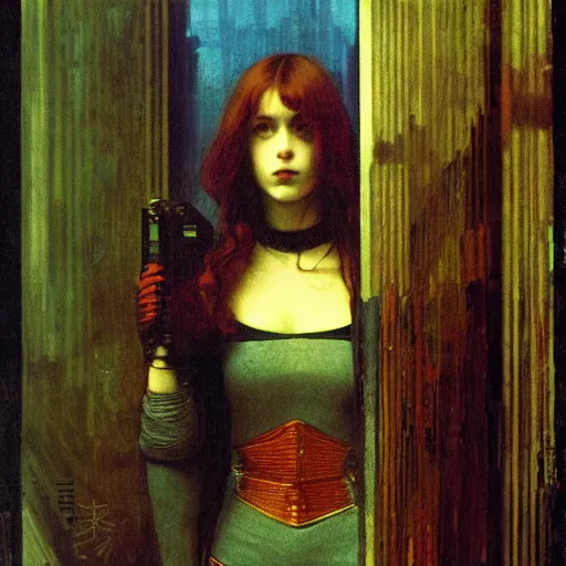 Prompt: cyberpunk noir in the style of john william waterhouse, kilian eng, rosetti, john everett millais, william holman hunt, 4 k photo autochrome