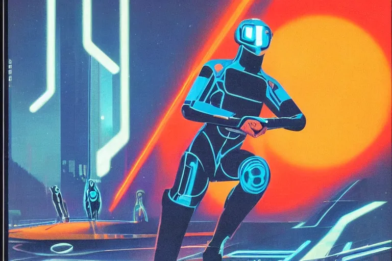 Image similar to 1979 OMNI Magazine Cover of a the box art of Tron. in cyberpunk style by Vincent Di Fate