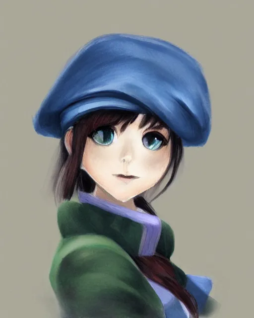 Image similar to girl with beret, drawn by Yueko, trending on Artstation