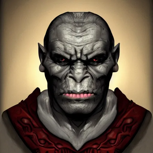 Prompt: the half orc suffering from old age, portrait, digital art