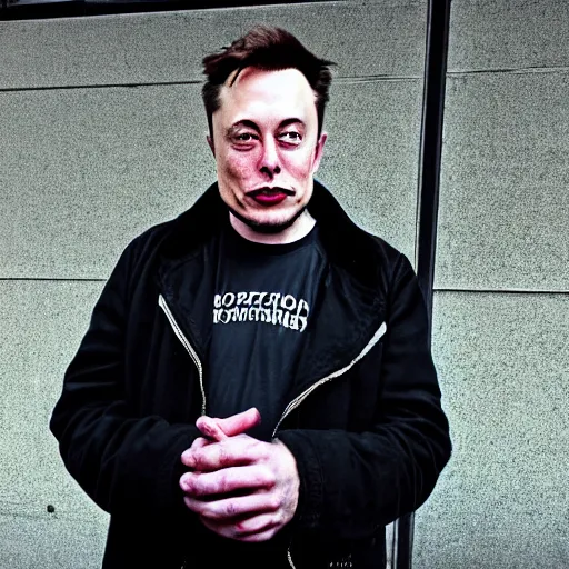 Image similar to homeless man elon musk, the streets, 4k, award-winning cinematography