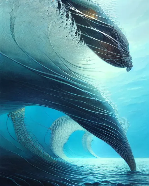 Image similar to a hyper - detailed 3 d render of aquatic animals of the cresting waves, surrealism!!!!! surreal concept art, lifelike, photorealistic, digital painting, aesthetic, smooth, sharp focus, artstation hd, by greg rutkowski, bruce pennington, valentina remenar and asher duran,