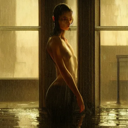 Image similar to detailed face of a woman, moment, cyberpunk cloisters, displays, tech noir, wet reflections, atmospheric, ambient, livia prima, greg rutkowski, edward hopper