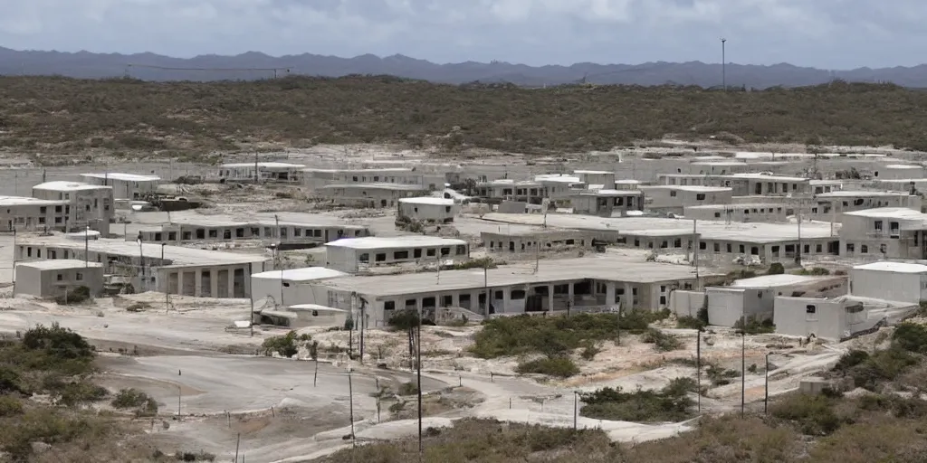 Prompt: buildings at guantanamo bay prison, no army