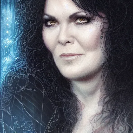 Prompt: a portrait of ann wilson of the band heart as a sorceress, urban motifs, intricate, elegant, highly detailed, digital painting, trending on artstation, concept art, smooth sharp focus, illustration, art by artgerm and greg rutkowski