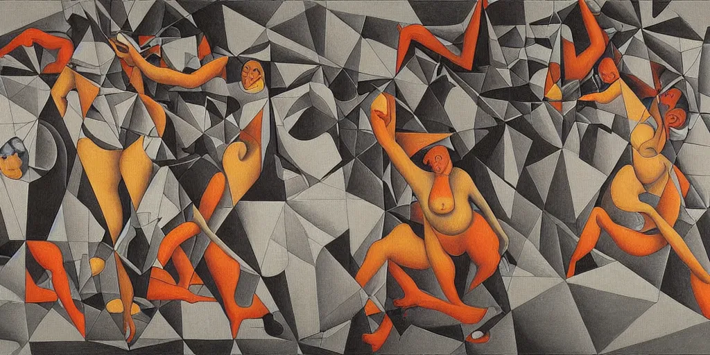 Image similar to the three fates, abstract oil painting by MC Escher