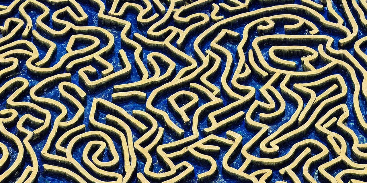 Prompt: a maze made of fish swimming