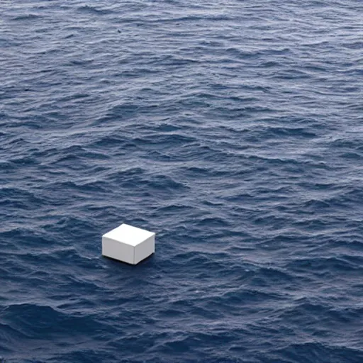 Image similar to a cube in the middle of the sea in the style of richard serra