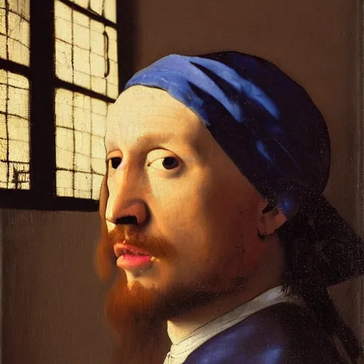 Image similar to markiplier portrait as het meisje met de parel, by johannes vermeer, oil painting, traditional art, detailed, histroical