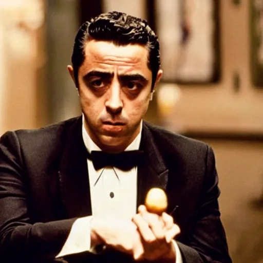 Prompt: still of xavi hernandez as michael corleone in the godfather