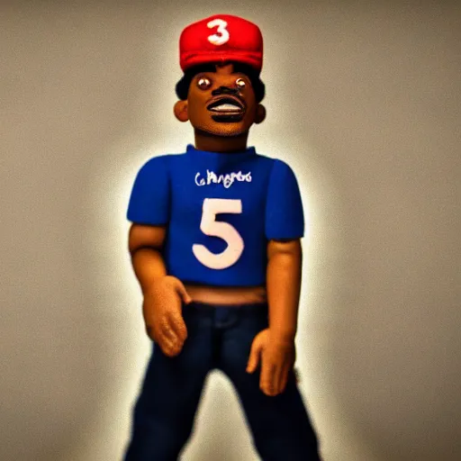 Image similar to a cinematic film still of a claymation stop motion film starring chance the rapper as a college student, shallow depth of field, 8 0 mm, f 1. 8