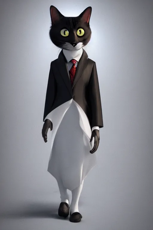 Image similar to a cat wearing a formal overcoat, portait photo, profile picture, hyperrealistic, concept art, octane render, unreal engine 5, digital art, high quality, highly detailed, 8K, cute, defined face, elegant clothes, trending on DeviantArt, Pixar style