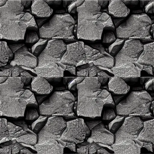 Prompt: Seamless realistic pbr tileable rock surface texture displacement map png, grayscale, substance designer height map, orthographic, no specular flat texture