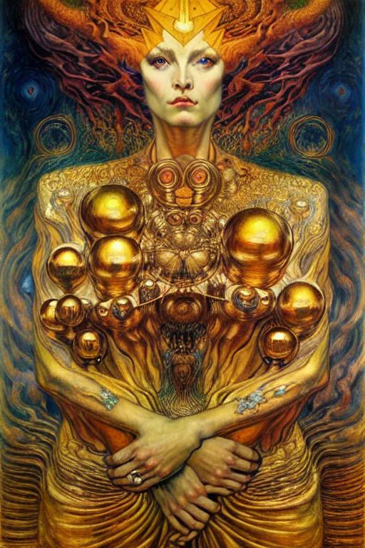 Image similar to Divine Chaos Engine by Karol Bak, Jean Delville, William Blake, Gustav Klimt, and Vincent Van Gogh, symbolist, visionary