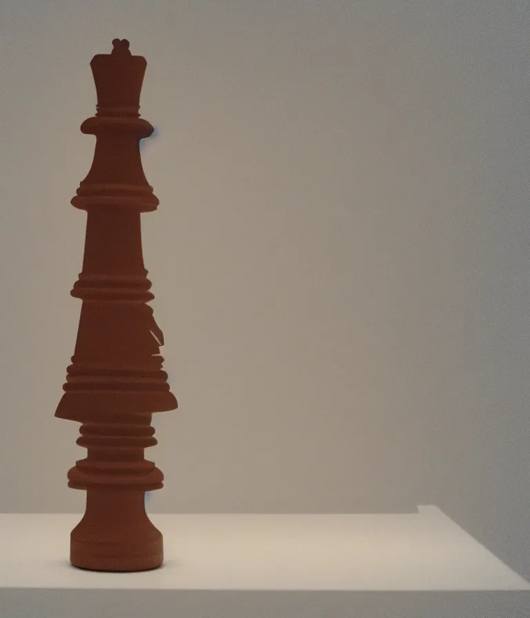 Image similar to minimal realistic textured chess - piece readymade by marcel duchamp in a museum, color bleed, light leak, marcel duchamp, man ray, hito steyerl, saadane afif