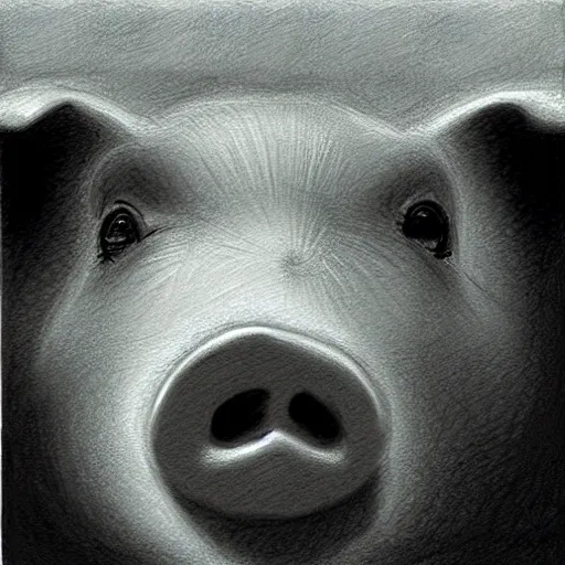 Prompt: pig face only, pencil drawing, pastel, by marc simonetti